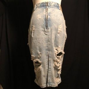 One Teaspoon Destroyed Denim Pencil Skirt